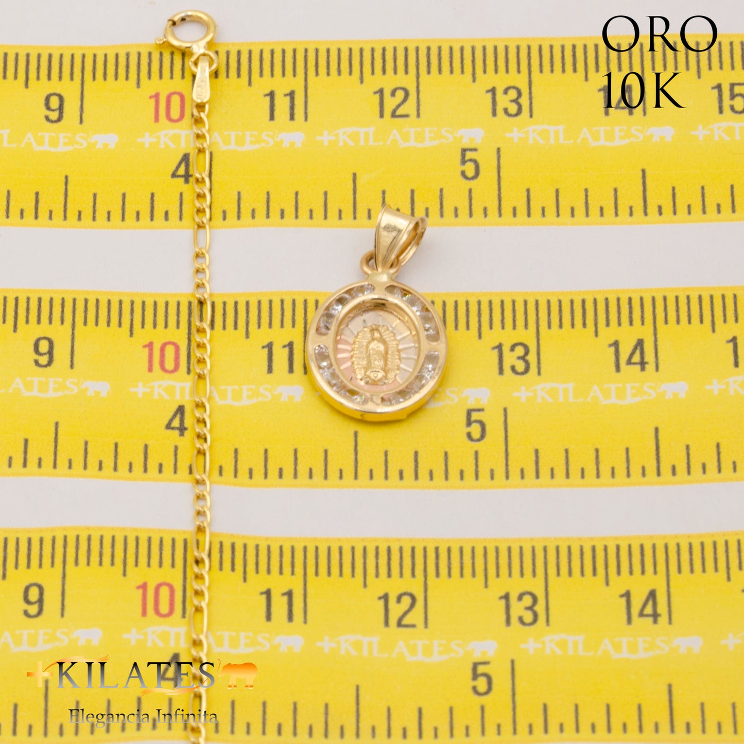 "CADENA 50 CM ESTILO 3+1  CON DIJE DE LA VIRGEN. ORO DE 10 KILATES #775-1640"