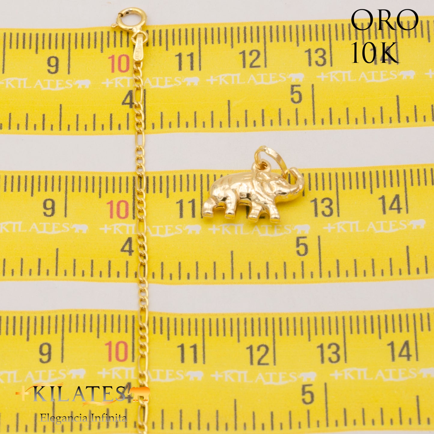 "CADENA 50 CM ESTILO 3+1  CON DIJE DE ELEFANTE. ORO DE 10 KILATES #775-1642"