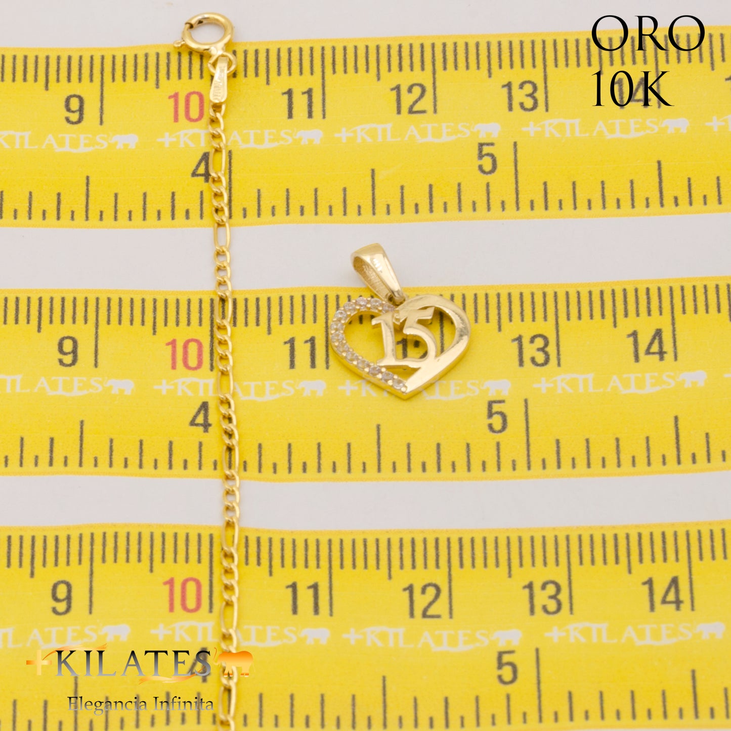 "CADENA 50 CM ESTILO 3+1  CON DIJE DE QUINCE AÑOS. ORO DE 10 KILATES #775-1643"