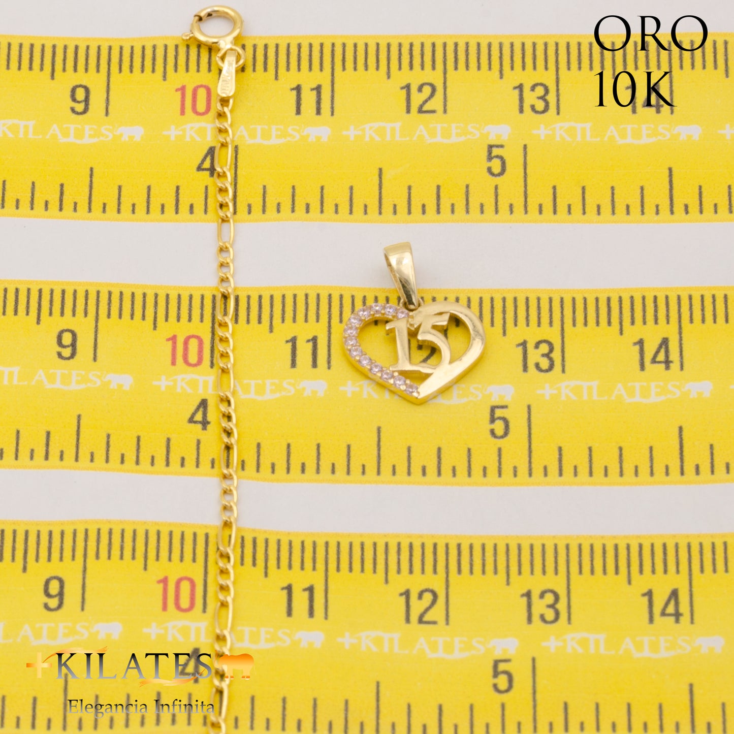 "CADENA 50 CM ESTILO 3+1  CON DIJE DE QUINCE AÑOS. ORO DE 10 KILATES #775-1644"