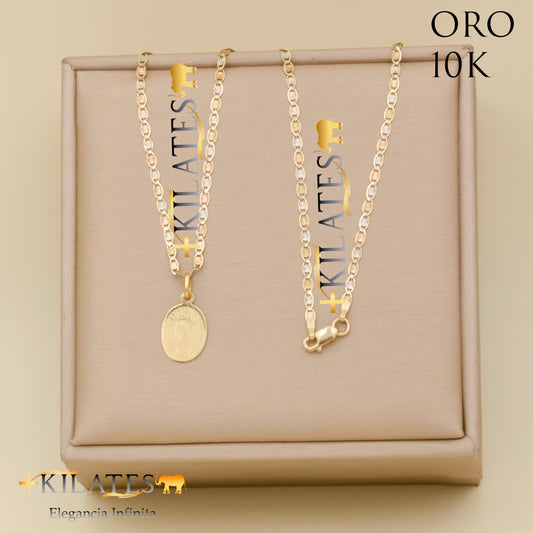 "CADENA 40 CM ESTILO  3 OROS CON DIJE DE LA VIRGEN. ORO 10 KILATES #775-1674"