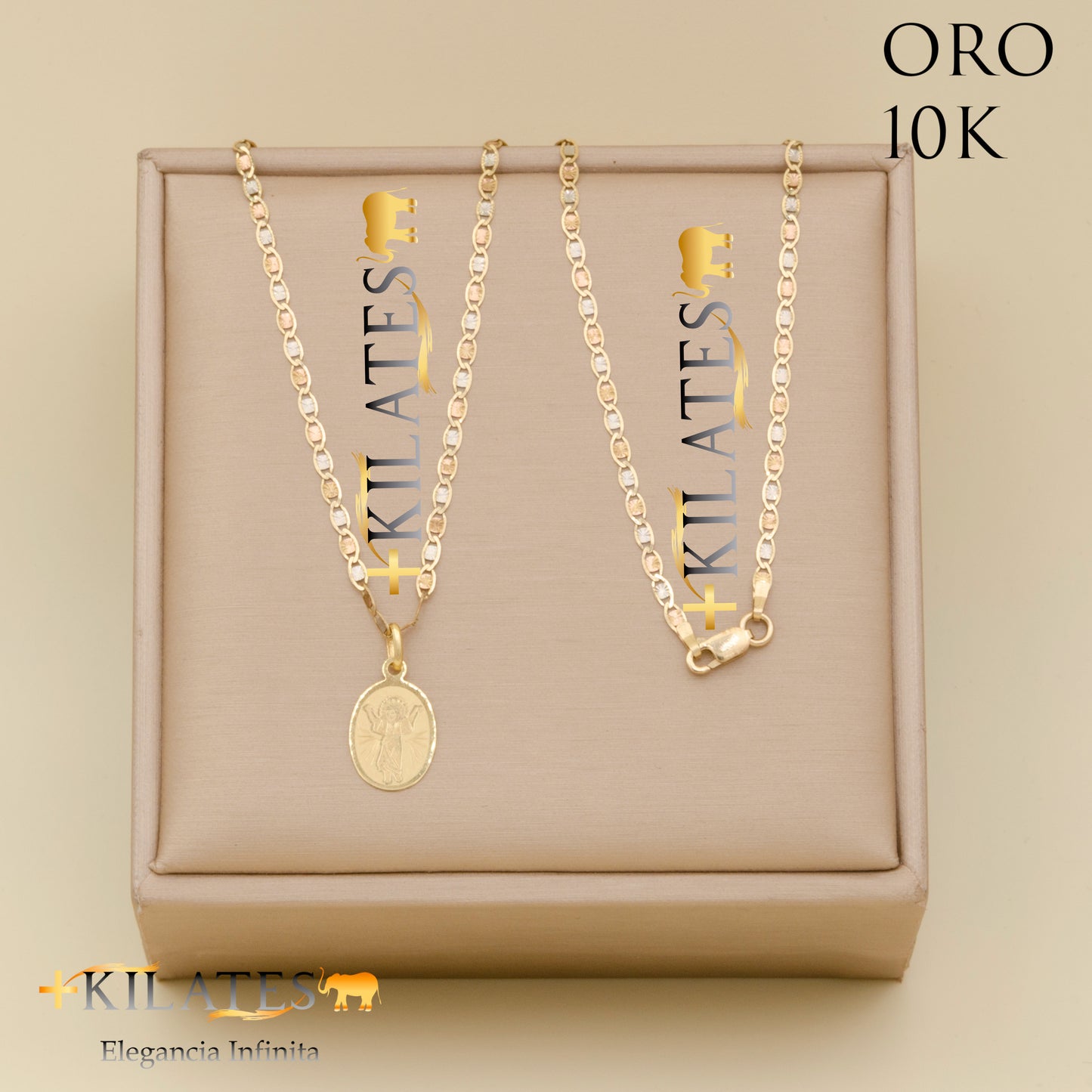 "CADENA 40 CM ESTILO 3 OROS CON DIJE DEL DIVINO NIÑO. ORO 10 KILATES #775-1682"