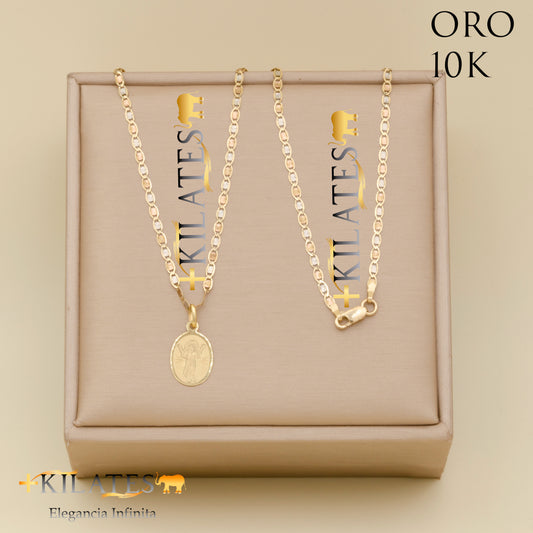 "CADENA 40 CM ESTILO 3 OROS CON DIJE DEL DIVINO NIÑO. ORO 10 KILATES #775-1682"