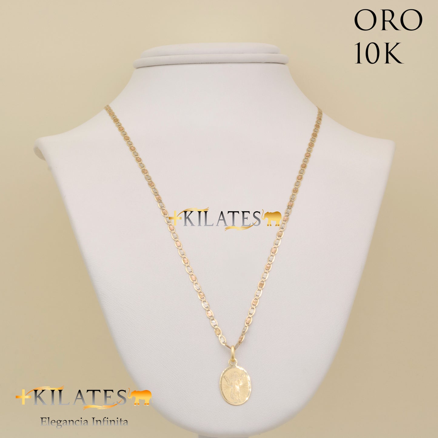 "CADENA 40 CM ESTILO 3 OROS CON DIJE DEL DIVINO NIÑO. ORO 10 KILATES #775-1682"