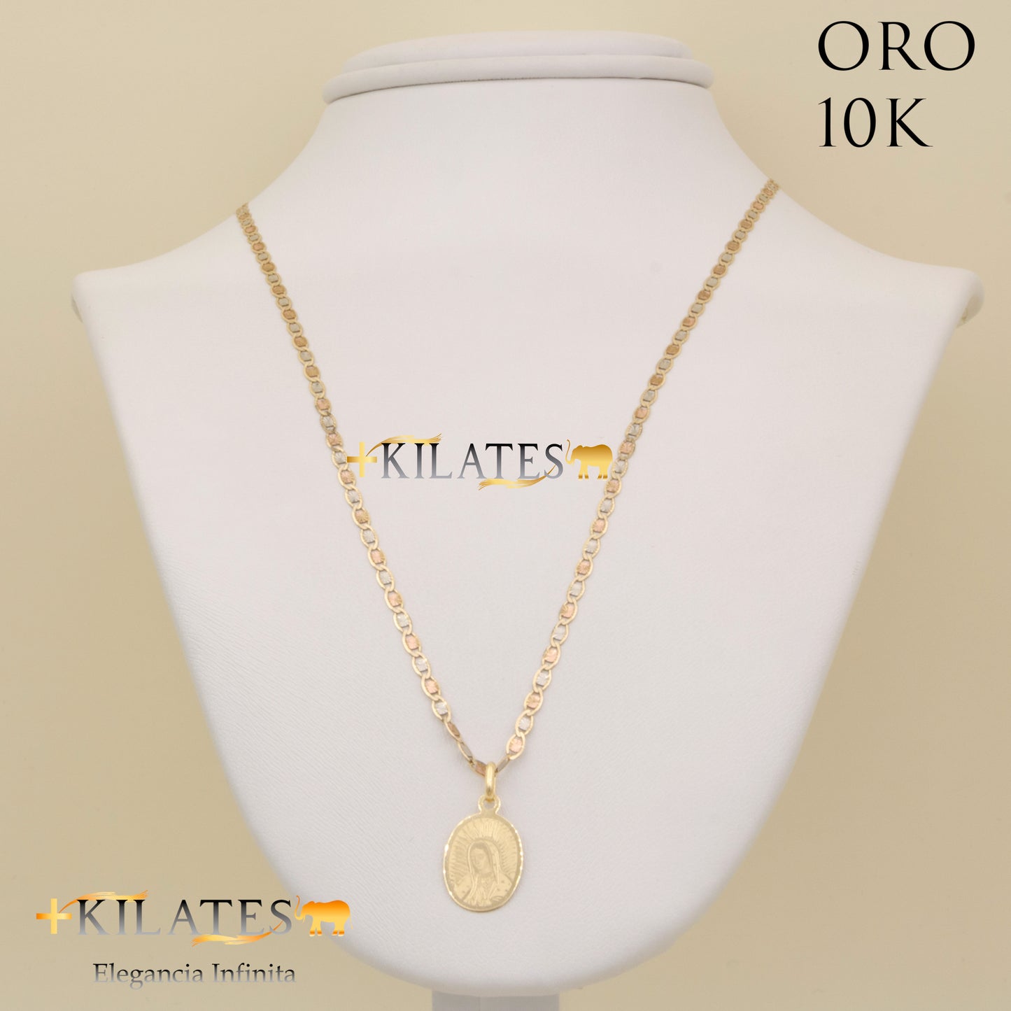 "CADENA 40 CM ESTILO  3 OROS CON DIJE DE LA VIRGEN. ORO 10 KILATES #775-1674"