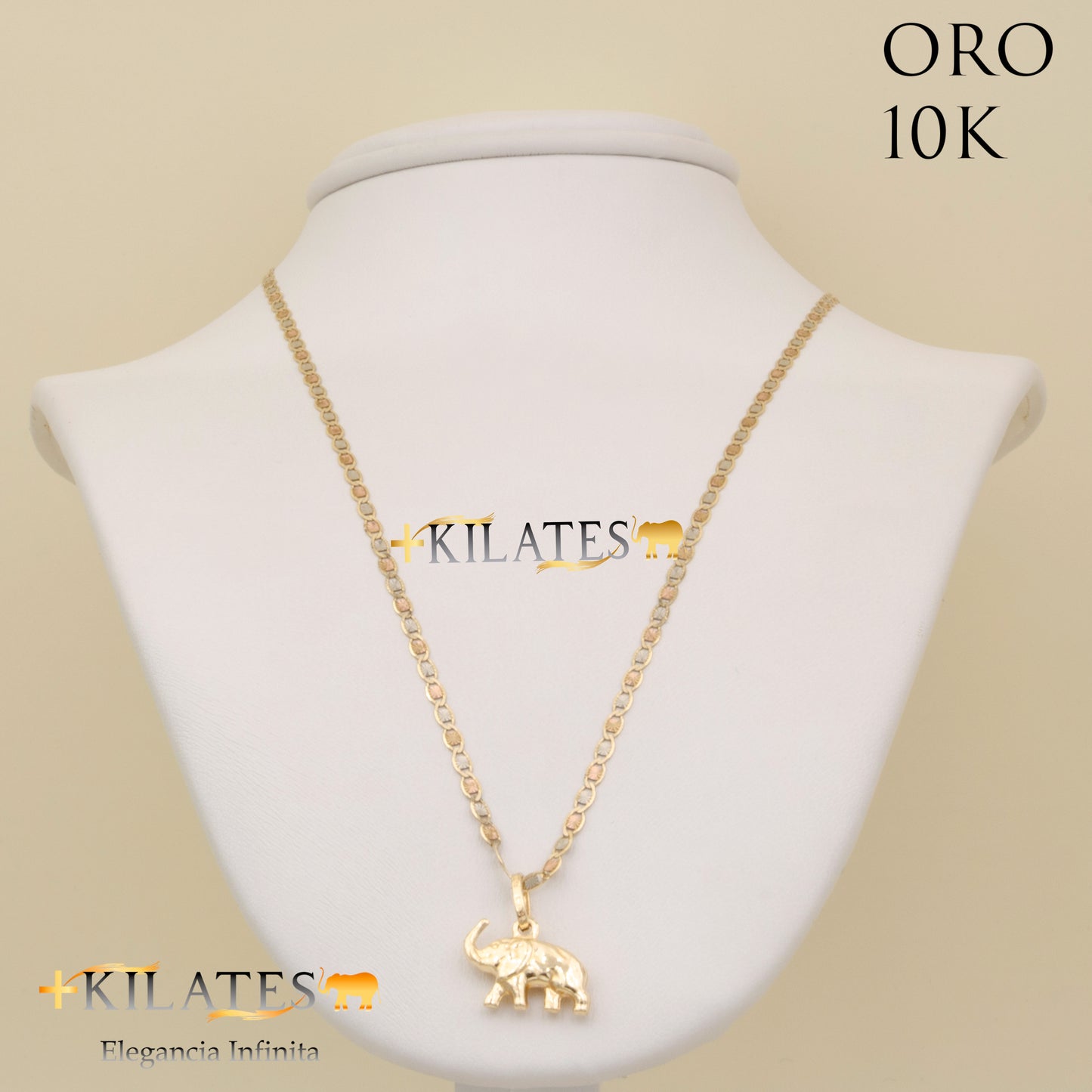 "CADENA 40 CM ESTILO 3 OROS CON DIJE DE ELEFANTE. ORO 10 KILATES #775-1700"