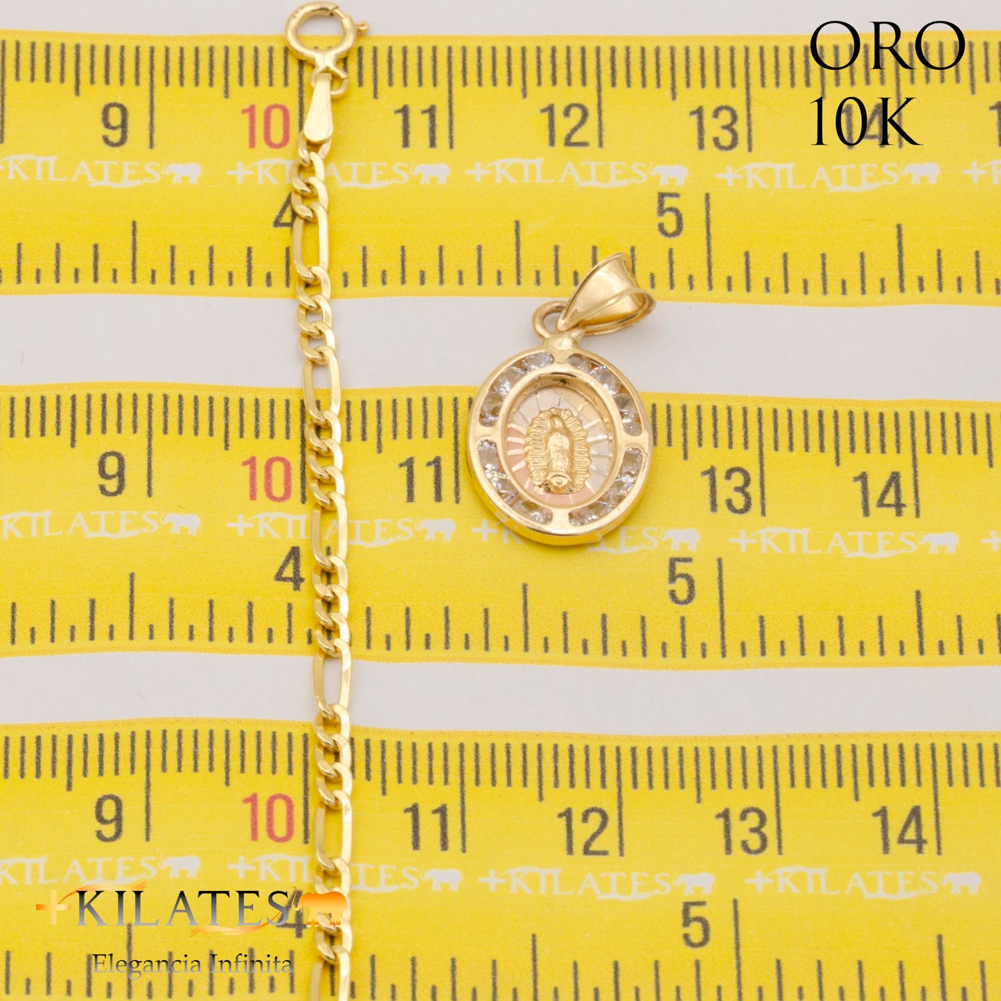 "CADENA 40 CM ESTILO 3+1 CON DIJE DE LA VIRGEN. ORO 10 KILATES #775-1688"