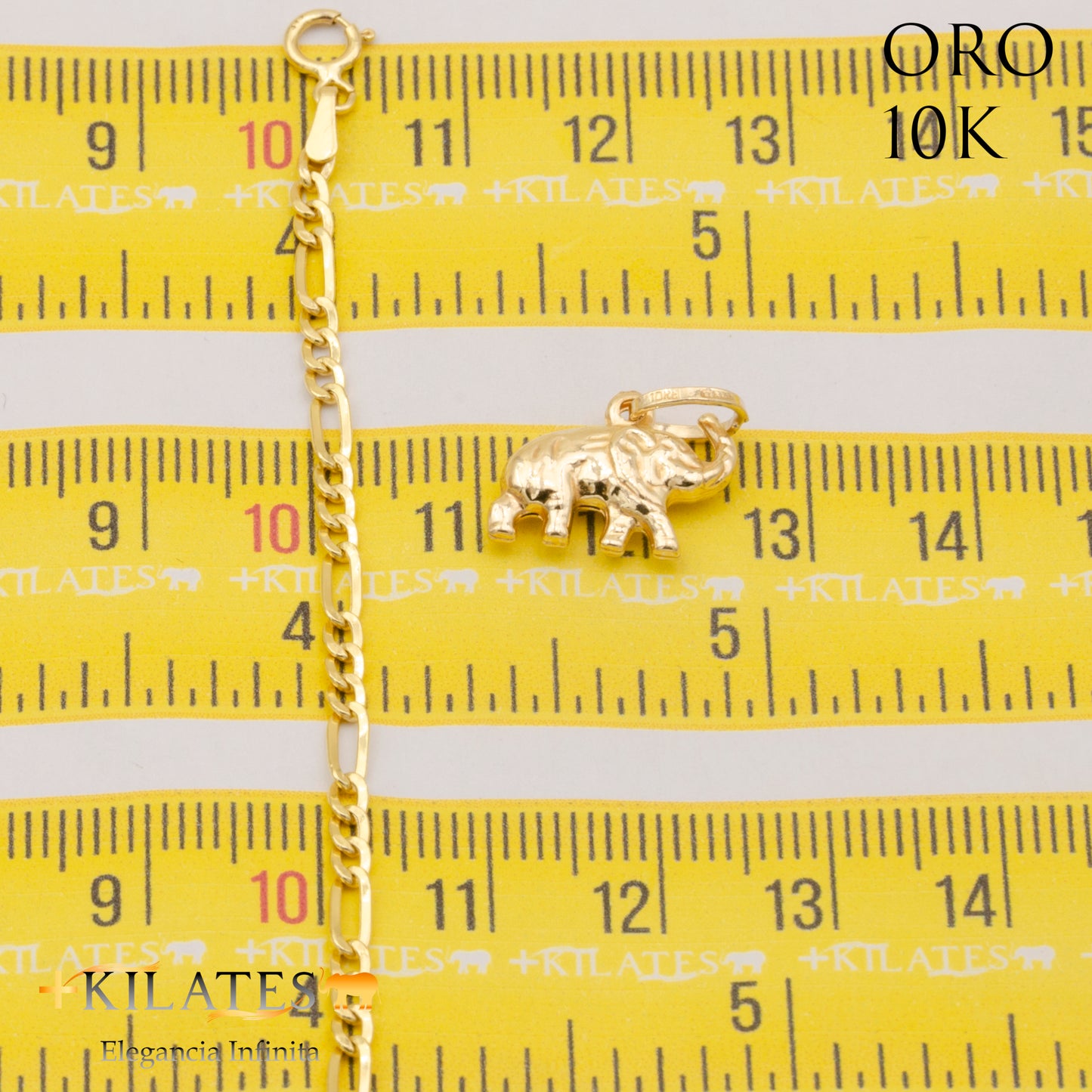 "CADENA 40 CM ESTILO 3+1 CON DIJE DE ELEFANTE. ORO 10 KILATES #775-1697"