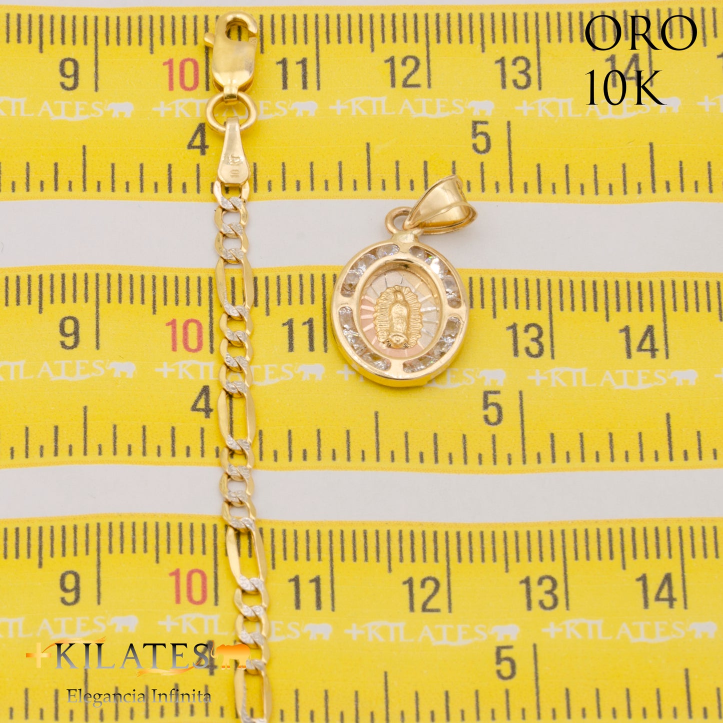 "CADENA 40 CM ESTILO 3+1 DIAMANTADA  CON DIJE DE LA VIRGEN. ORO 10 KILATES #775-1690"