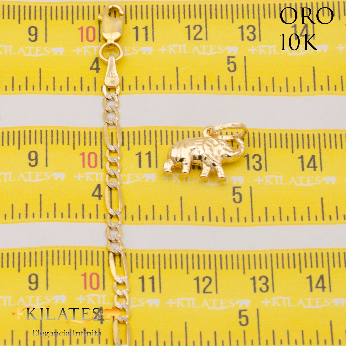 "CADENA 40 CM ESTILO 3+1 DIAMANTADA  CON DIJE DE ELEFANTE. ORO 10 KILATES #775-1699"