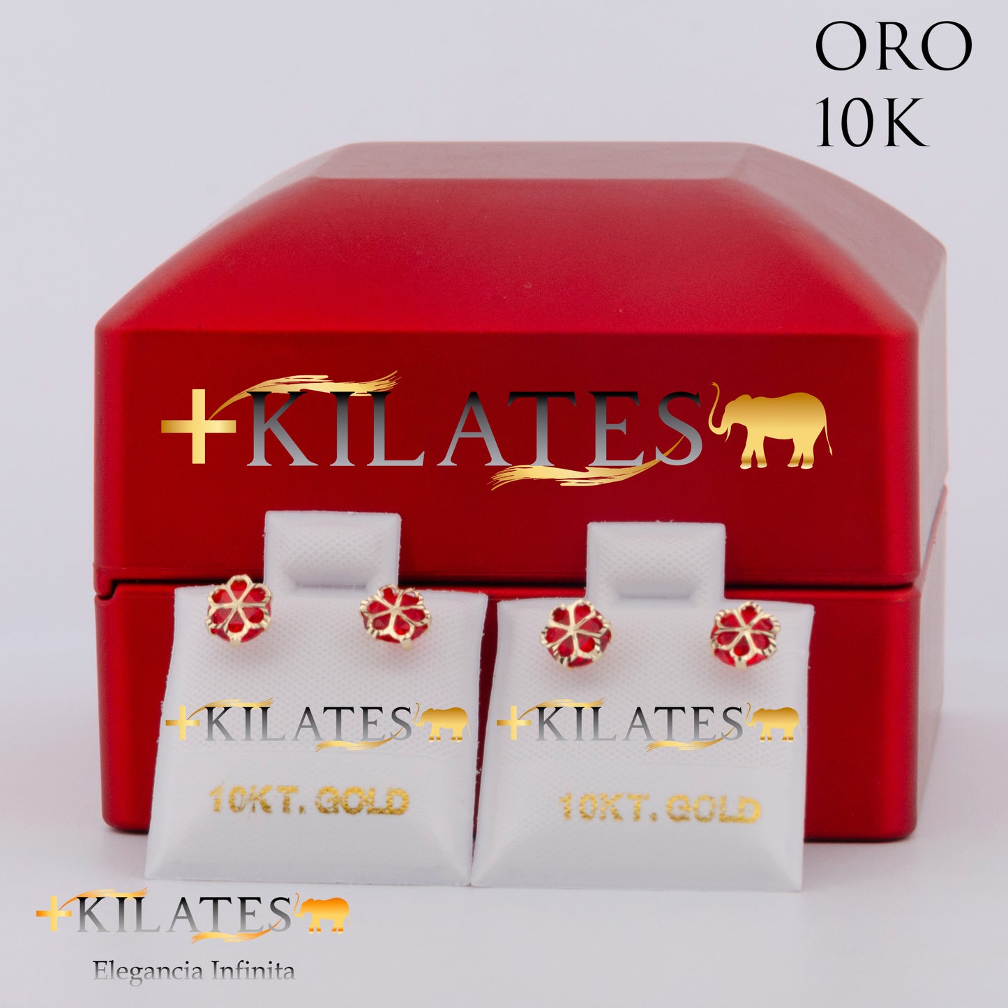 "ARETES PREMIUM FLOR ROJA . ORO 10K #775-1707"