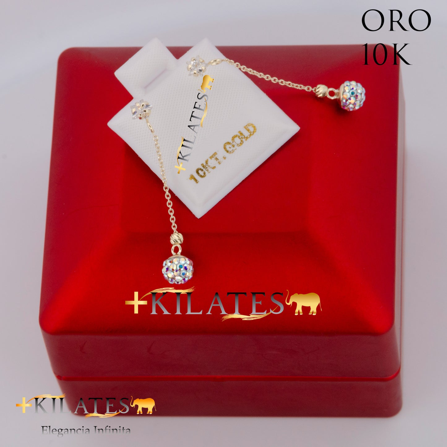 "ARETES PREMIUM COLGANTE ESFERA TORNASOL . ORO 10K #775-1711"