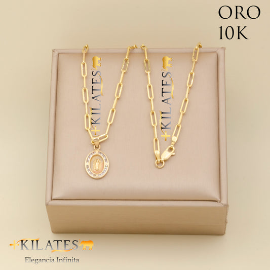 "CADENA ESTILO CLIP CON DIJE DE LA VIRGEN. ORO 10K #775-1742"