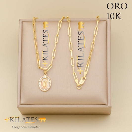 "CADENA ESTILO CLIP CON DIJE DE LA VIRGEN. ORO 10K #775-1744"