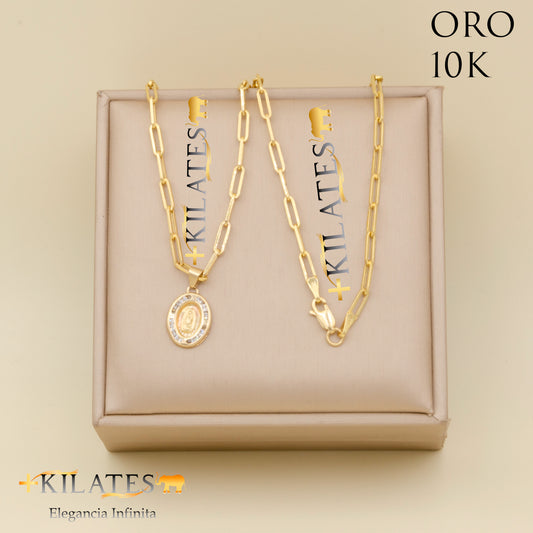 "CADENA ESTILO CLIP CON DIJE DE LA VIRGEN. ORO 10K #775-1750"