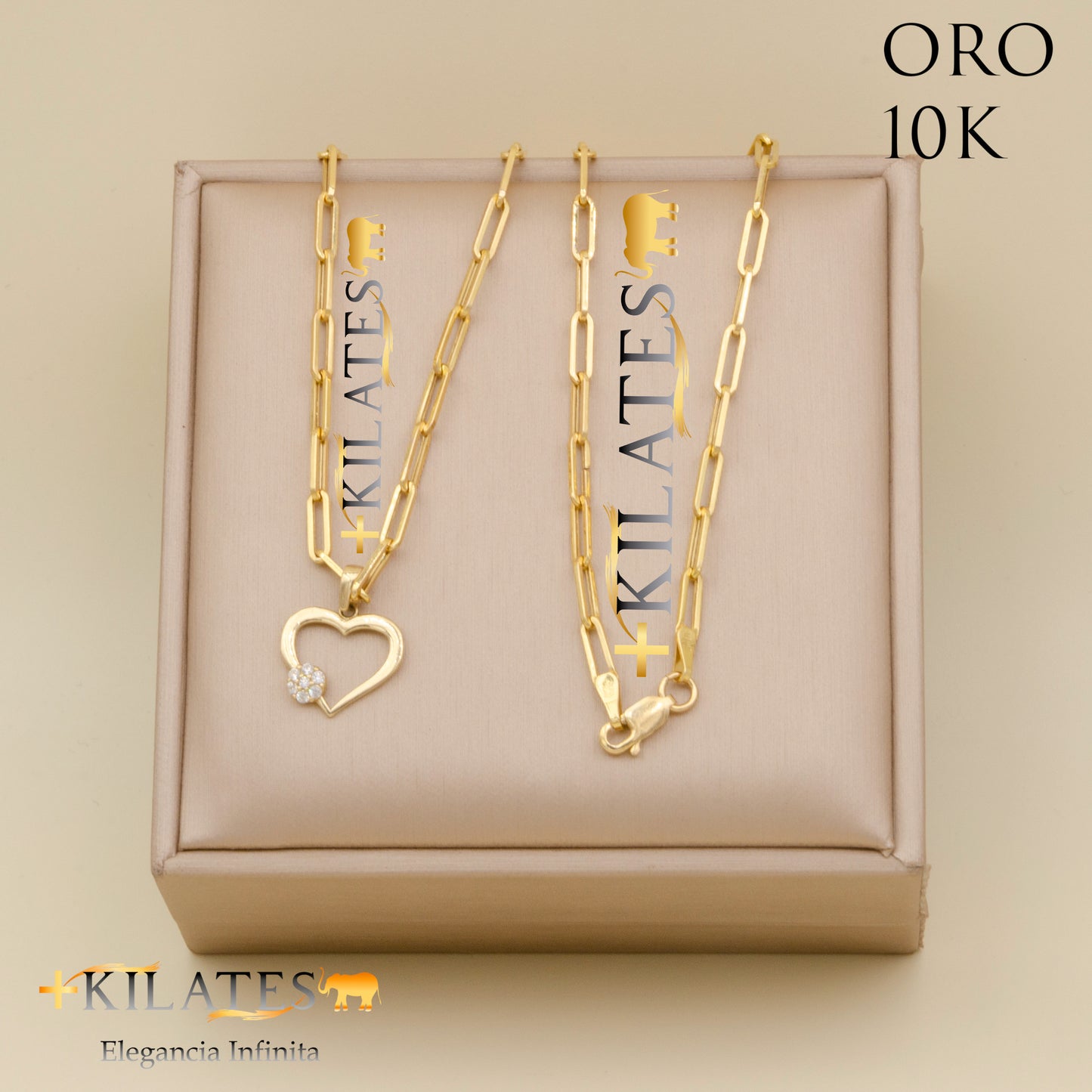 "CADENA ESTILO CLIP CON DIJE DE CORAZON. ORO 10K #775-1760"