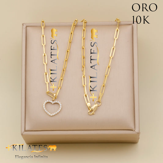 "CADENA ESTILO CLIP CON DIJE DE CORAZON. ORO 10K #775-1767"