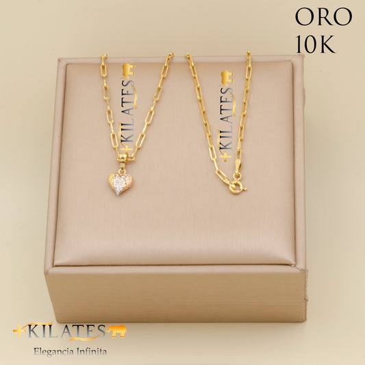 "CADENA ESTILO CLIP CON DIJE DE CORAZON. ORO 10K #775-1776"