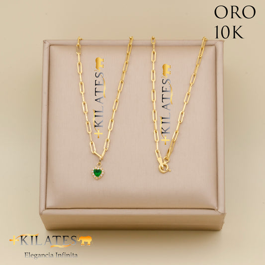 "CADENA ESTILO CLIP CON DIJE DE CORAZON. ORO 10K #775-1778"