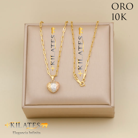 "CADENA ESTILO CLIP CON DIJE DE CORAZON. ORO 10K #775-1780"