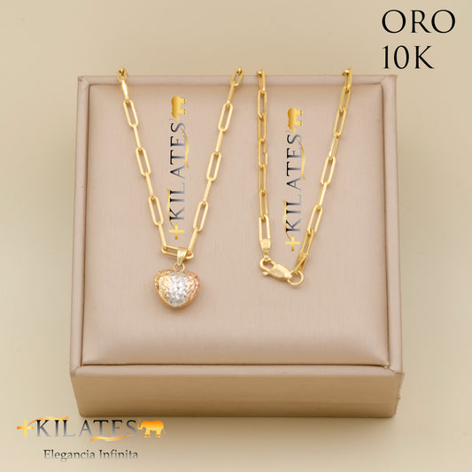 "CADENA ESTILO CLIP CON DIJE DE CORAZON. ORO 10K #775-1779"