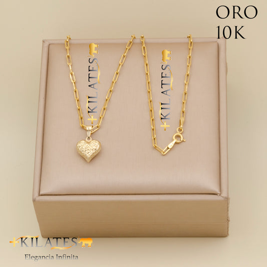 "CADENA ESTILO CLIP CON DIJE DE CORAZON. ORO 10K #775-1782"