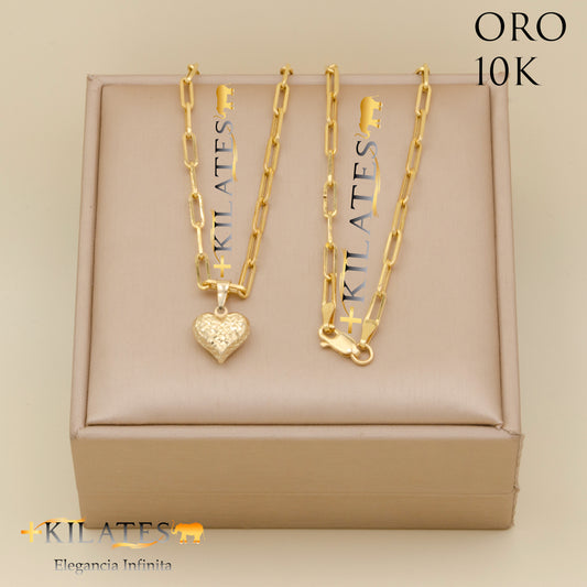 "CADENA ESTILO CLIP CON DIJE DE CORAZON. ORO 10K #775-1781"