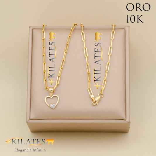 "CADENA ESTILO CLIP CON DIJE DE CORAZON. ORO 10K #775-1762"