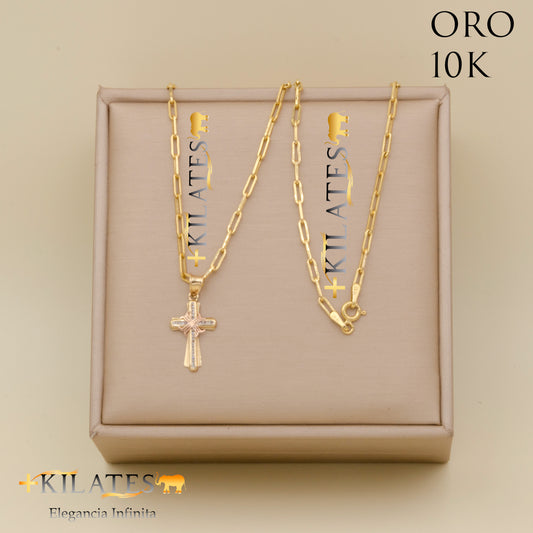 "CADENA ESTILO CLIP CON DIJE DE CRUZ. ORO 10K #775-1798"