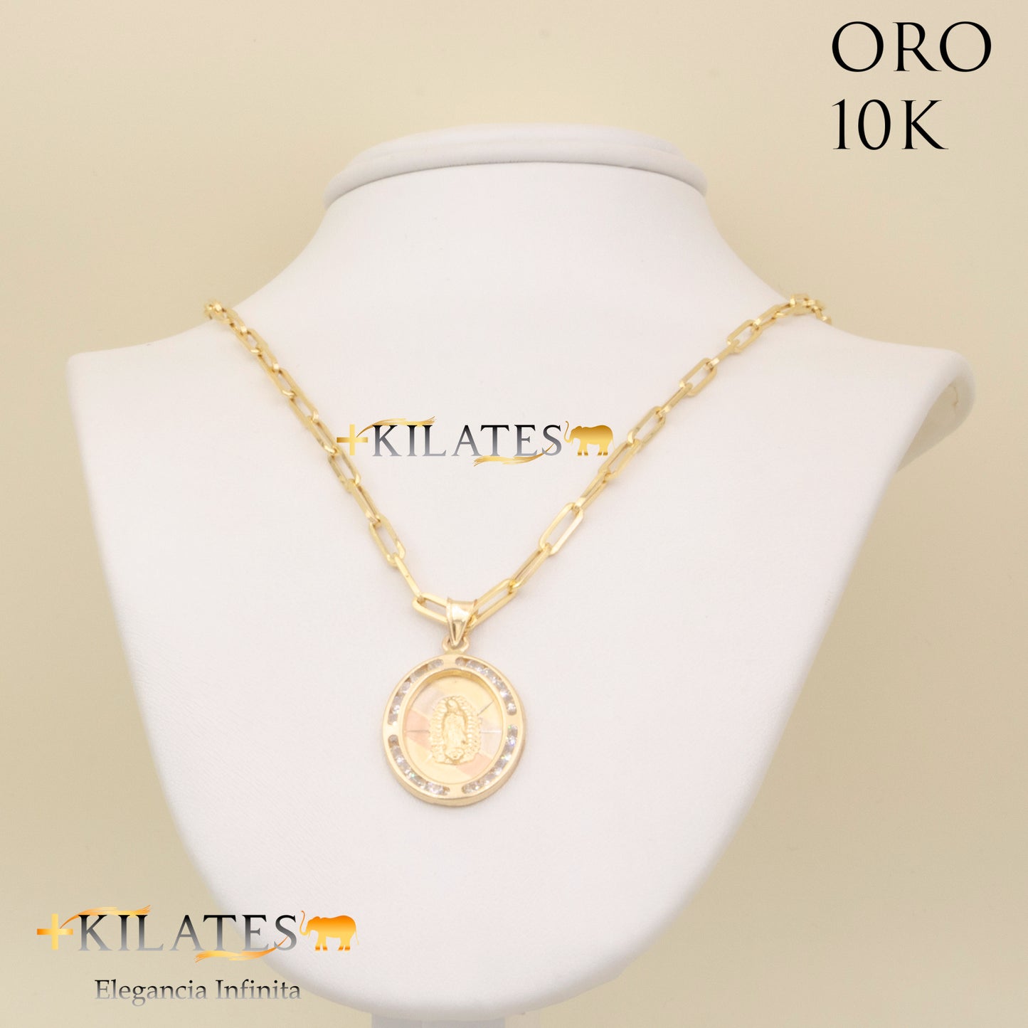 "CADENA ESTILO CLIP CON DIJE DE LA VIRGEN. ORO 10K #775-1736"