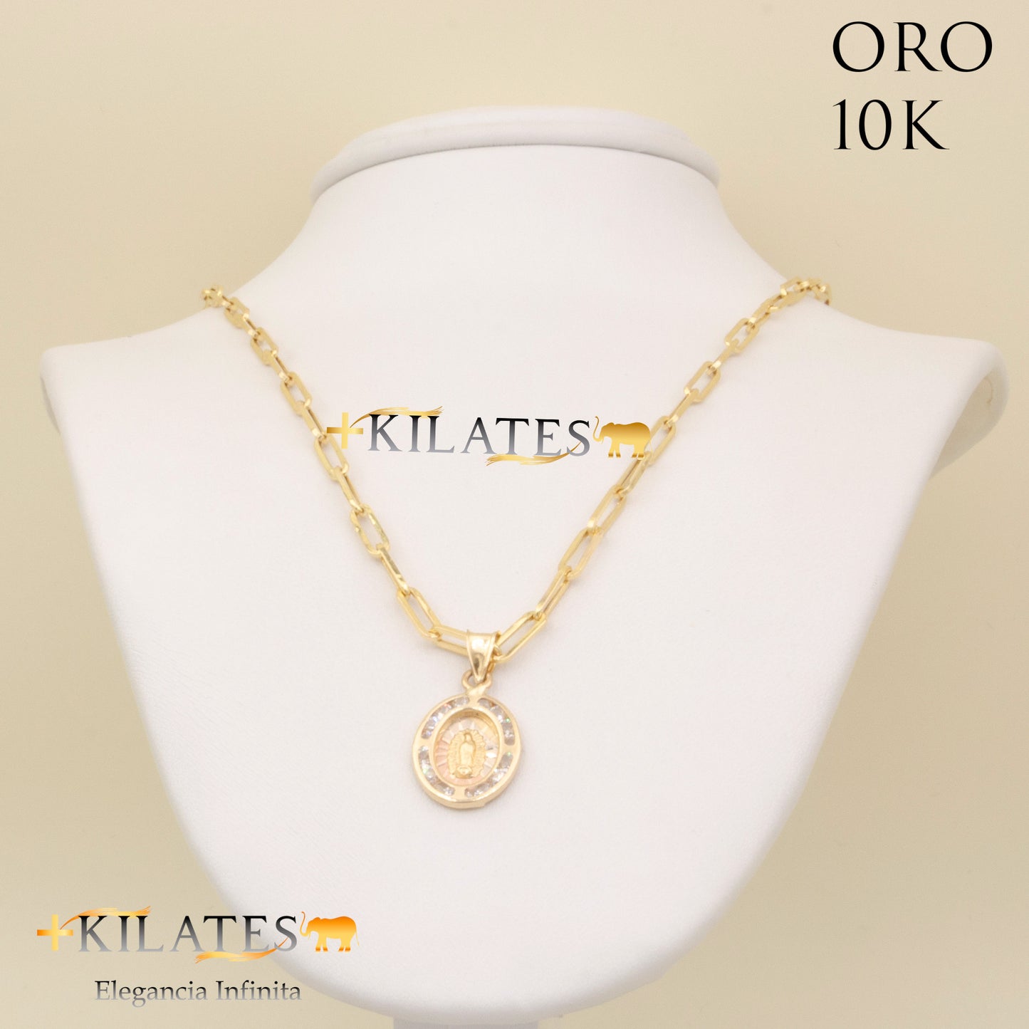 "CADENA ESTILO CLIP CON DIJE DE LA VIRGEN. ORO 10K #775-1744"