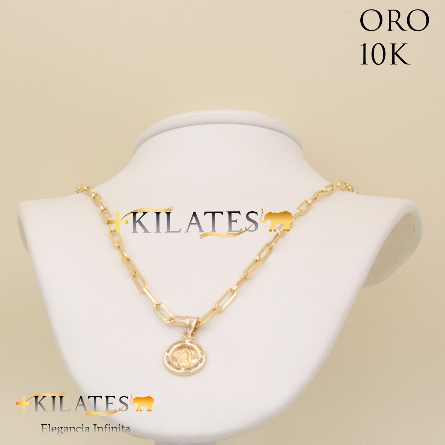 "CADENA ESTILO CLIP CON DIJE DE LA VIRGEN. ORO 10K #775-1746"