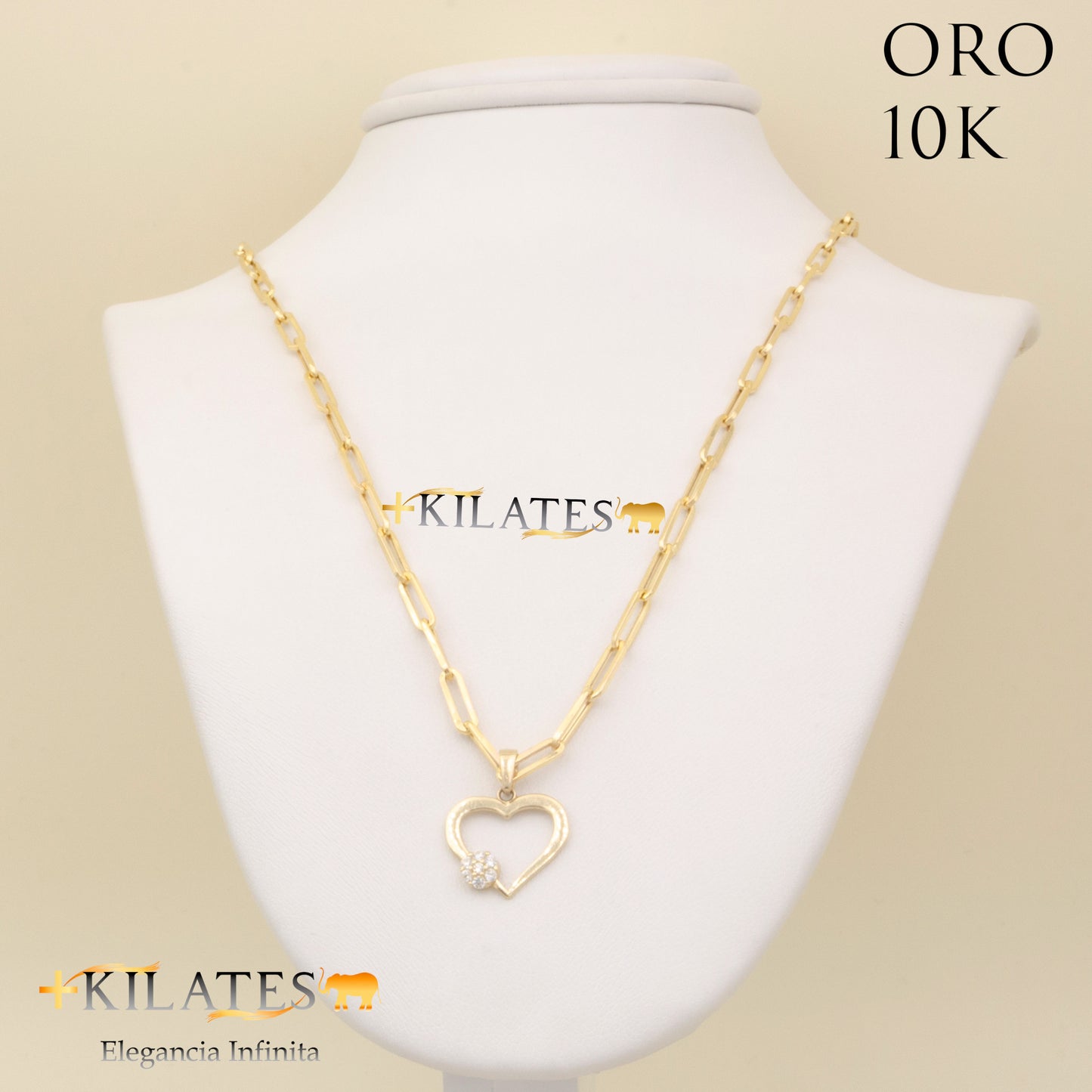 "CADENA ESTILO CLIP CON DIJE DE CORAZON. ORO 10K #775-1760"