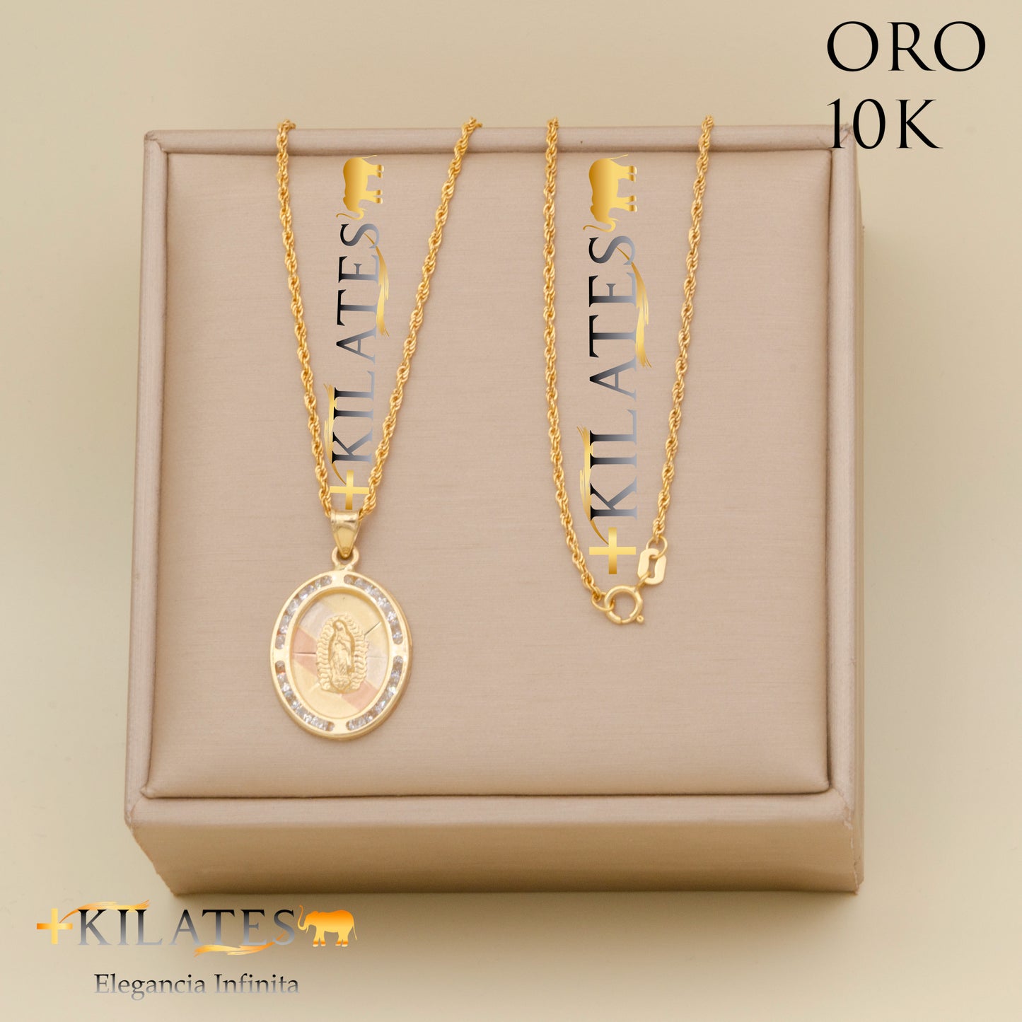 "CADENA ESTILO LAZO 50 CM. CON DIJE DE LA VIRGEN. ORO 10K #775-1808"