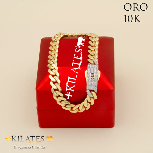 "PULSERA DE ADULTO 21 CM. MONACO ORO 10 KILATES  #775-1819"