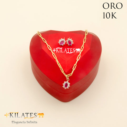 "SET  DE   CADENA ESTILO CLIP  45 CM Y DIJE DE ALMENDRA CON ARETES. ORO 10K #775-1841"