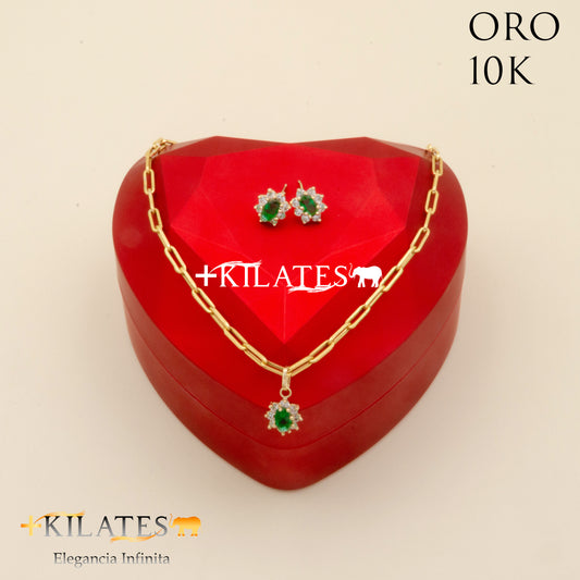 "SET  DE   CADENA ESTILO CLIP 45 CM Y DIJE DE ALMENDRA CON ARETES. ORO 10K #775-1844"