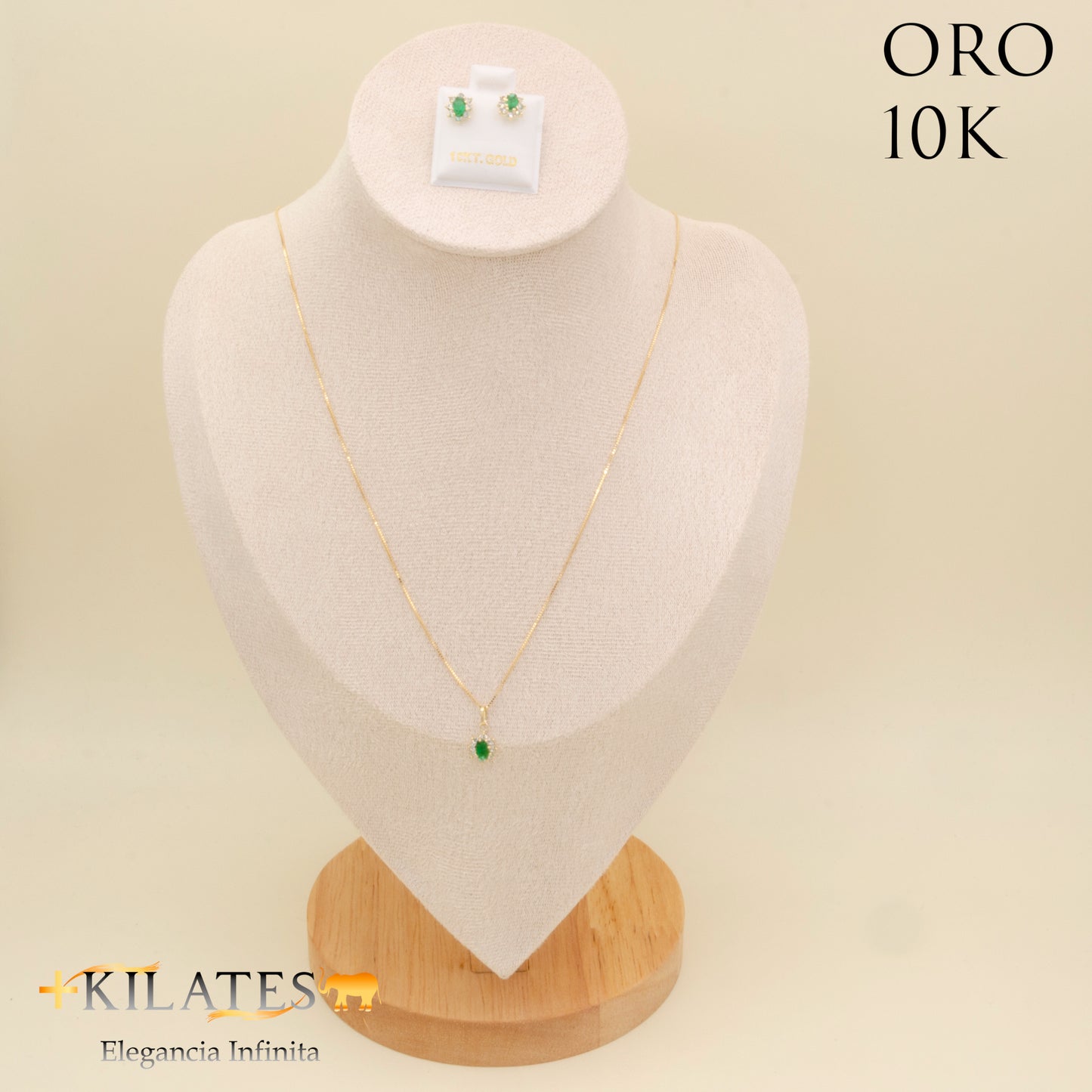 "SET  DE   CADENA ESTILO  FINITA 50CM Y DIJE DE ALMENDRA CON ARETES. ORO 10K #775-1843"