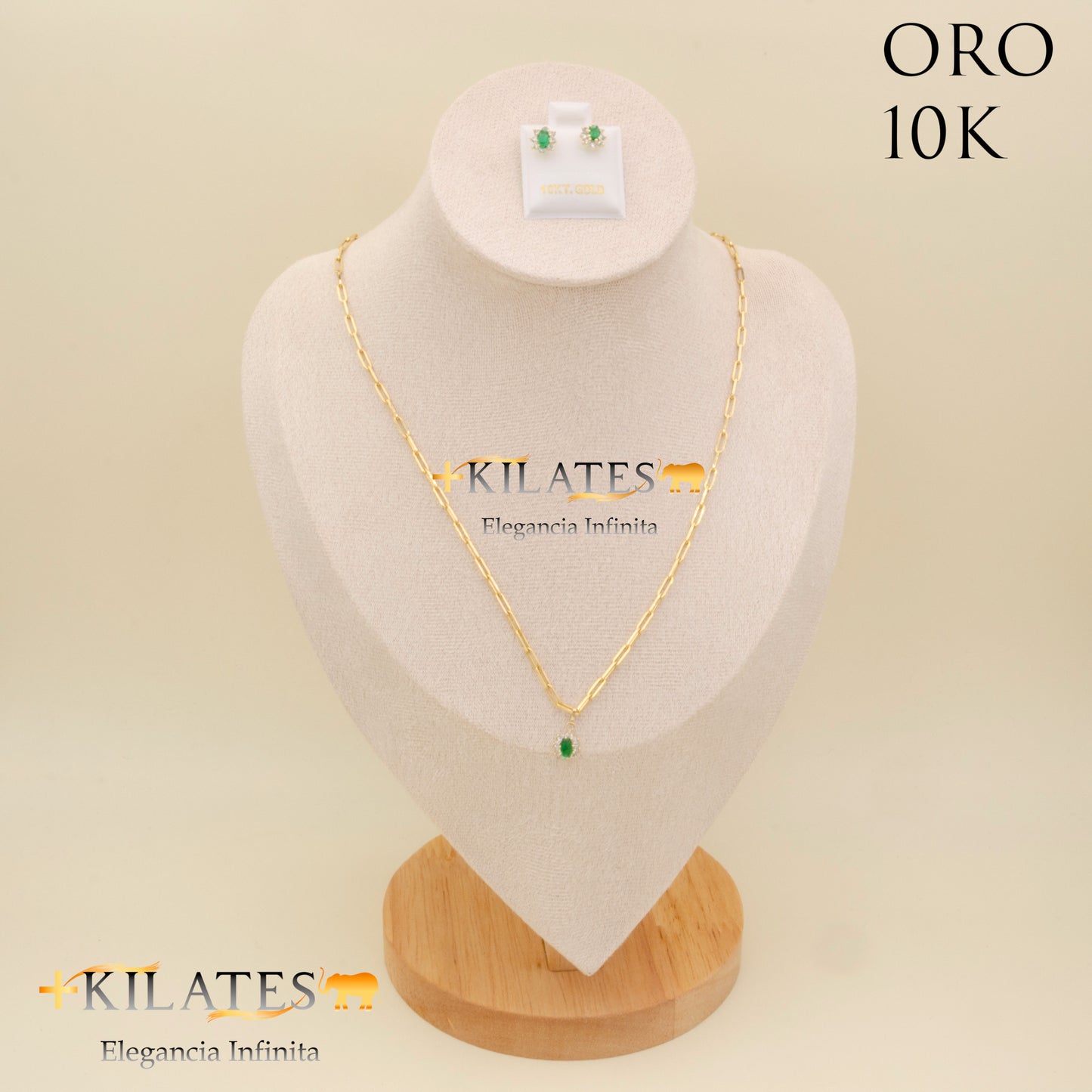 "SET  DE   CADENA ESTILO CLIP 45 CM Y DIJE DE ALMENDRA CON ARETES. ORO 10K #775-1844"