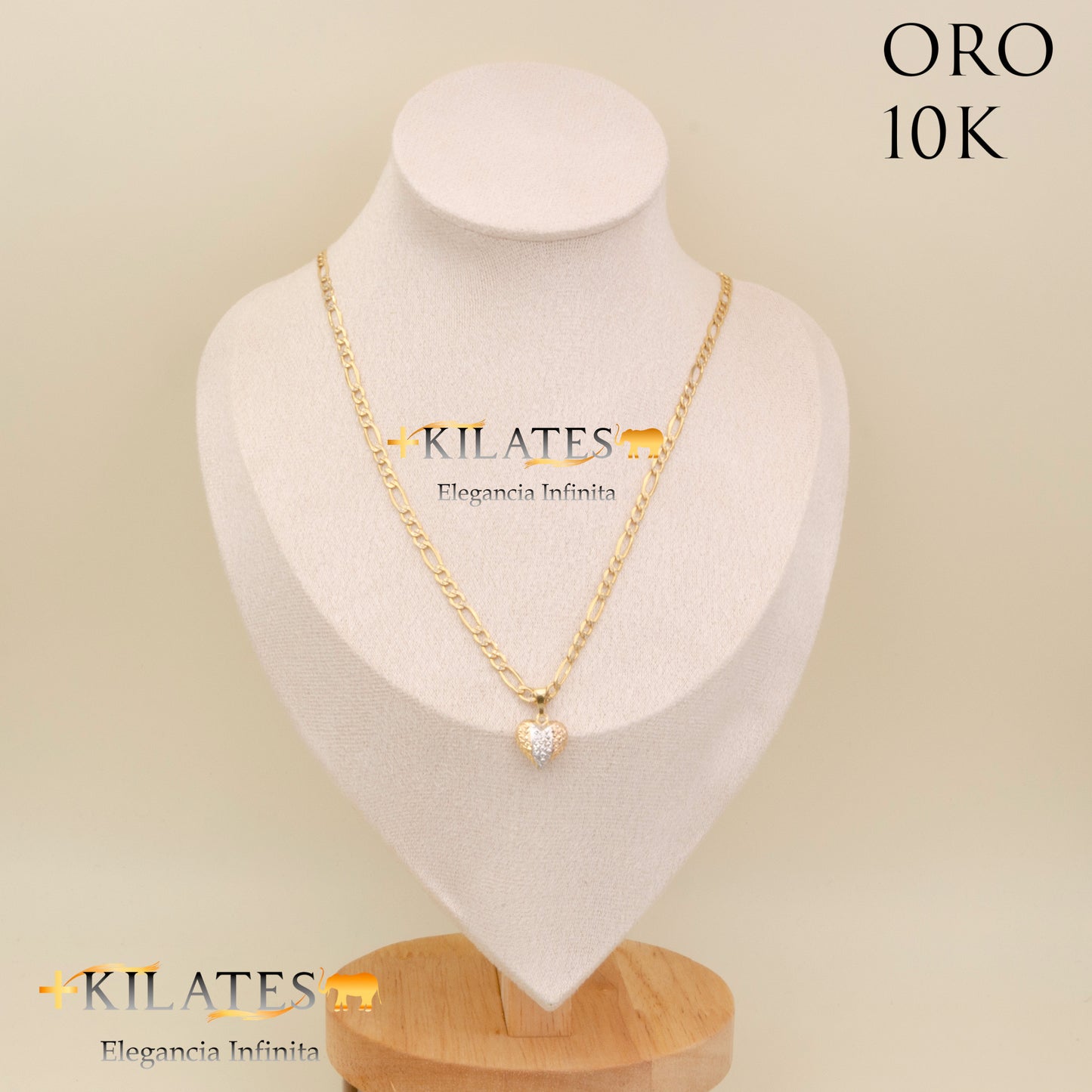 "CADENA 50 CM ESTILO 3+1  DIAMANTADA CON DIJE DE CORAZON. ORO 10 KILATES #775-1848"