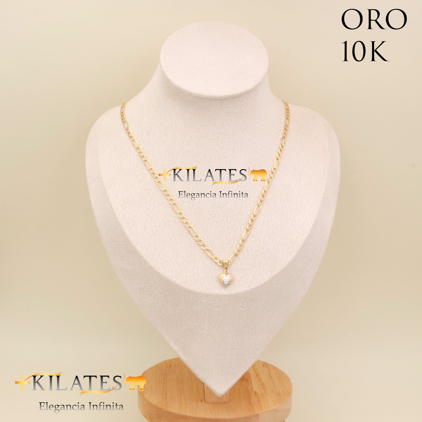 "CADENA 50 CM ESTILO 3+1  DIAMANTADA CON DIJE DE CORAZON. ORO 10 KILATES #775-1849"