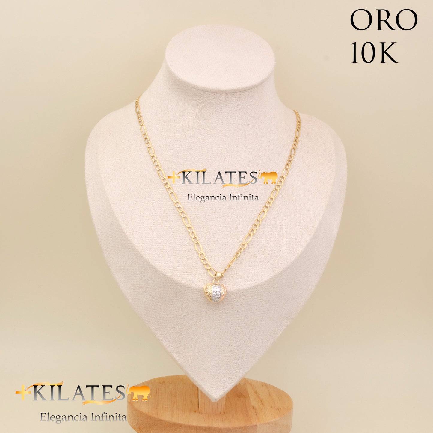 "CADENA 50 CM ESTILO 3+1  DIAMANTADA CON DIJE DE CORAZON. ORO 10 KILATES #775-1850"