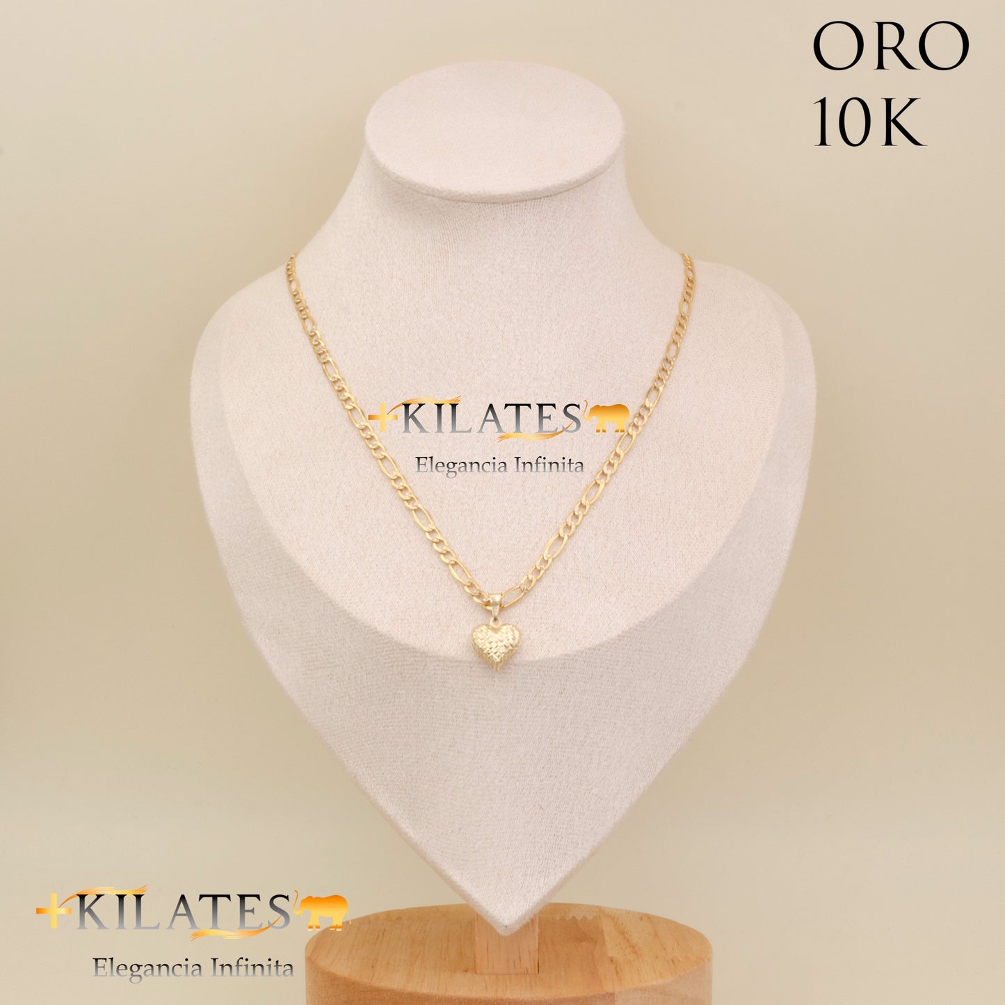 "CADENA 50 CM ESTILO 3+1  DIAMANTADA CON DIJE DE CORAZON. ORO 10 KILATES #775-1851"