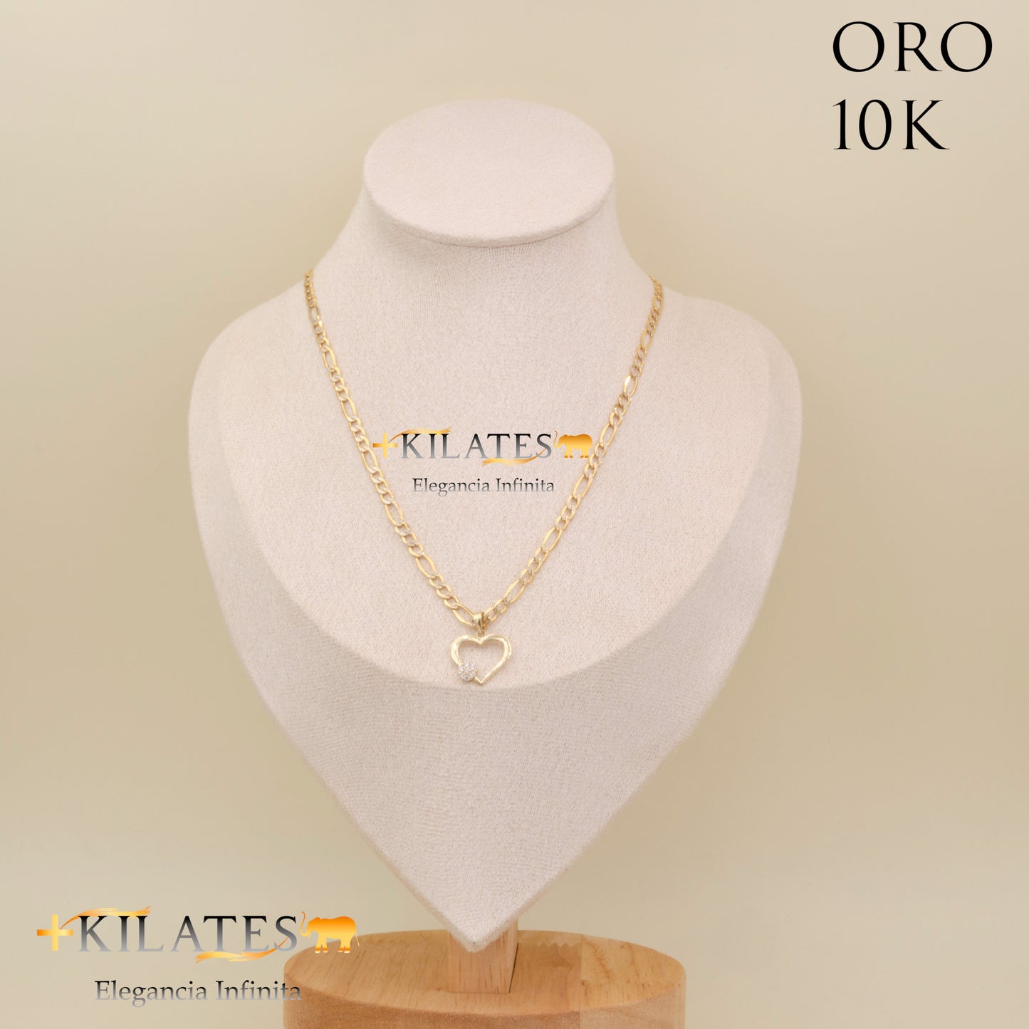 "CADENA 50 CM ESTILO 3+1  DIAMANTADA CON DIJE DE CORAZON. ORO 10 KILATES #775-1854"