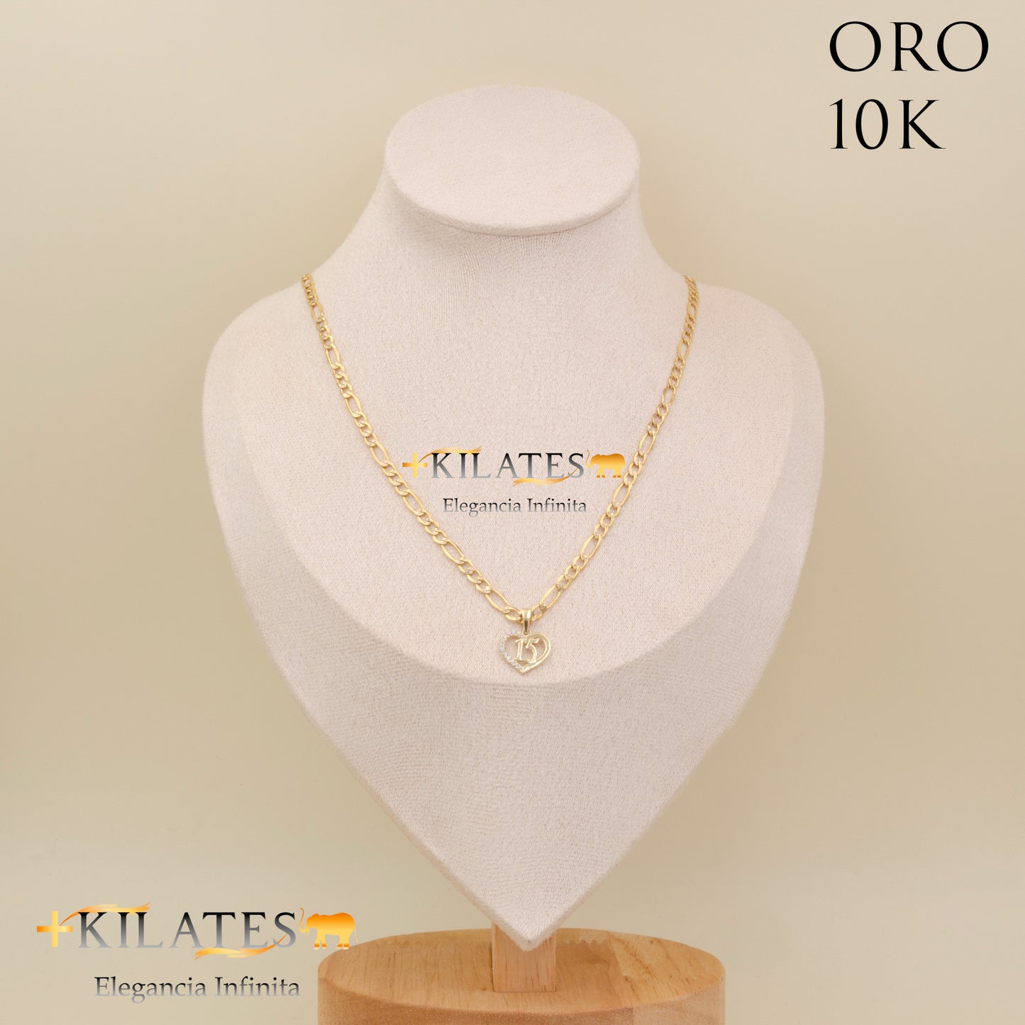 "CADENA 50 CM ESTILO 3+1  DIAMANTADA CON DIJE DE QUINCE AÑOS. ORO 10 KILATES #775-1856"