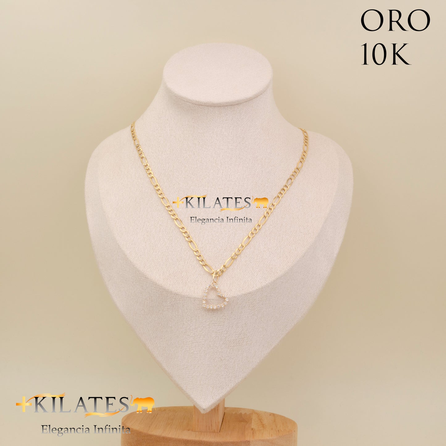 "CADENA 50 CM ESTILO 3+1  DIAMANTADA CON DIJE DE CORAZON. ORO 10 KILATES #775-1857"