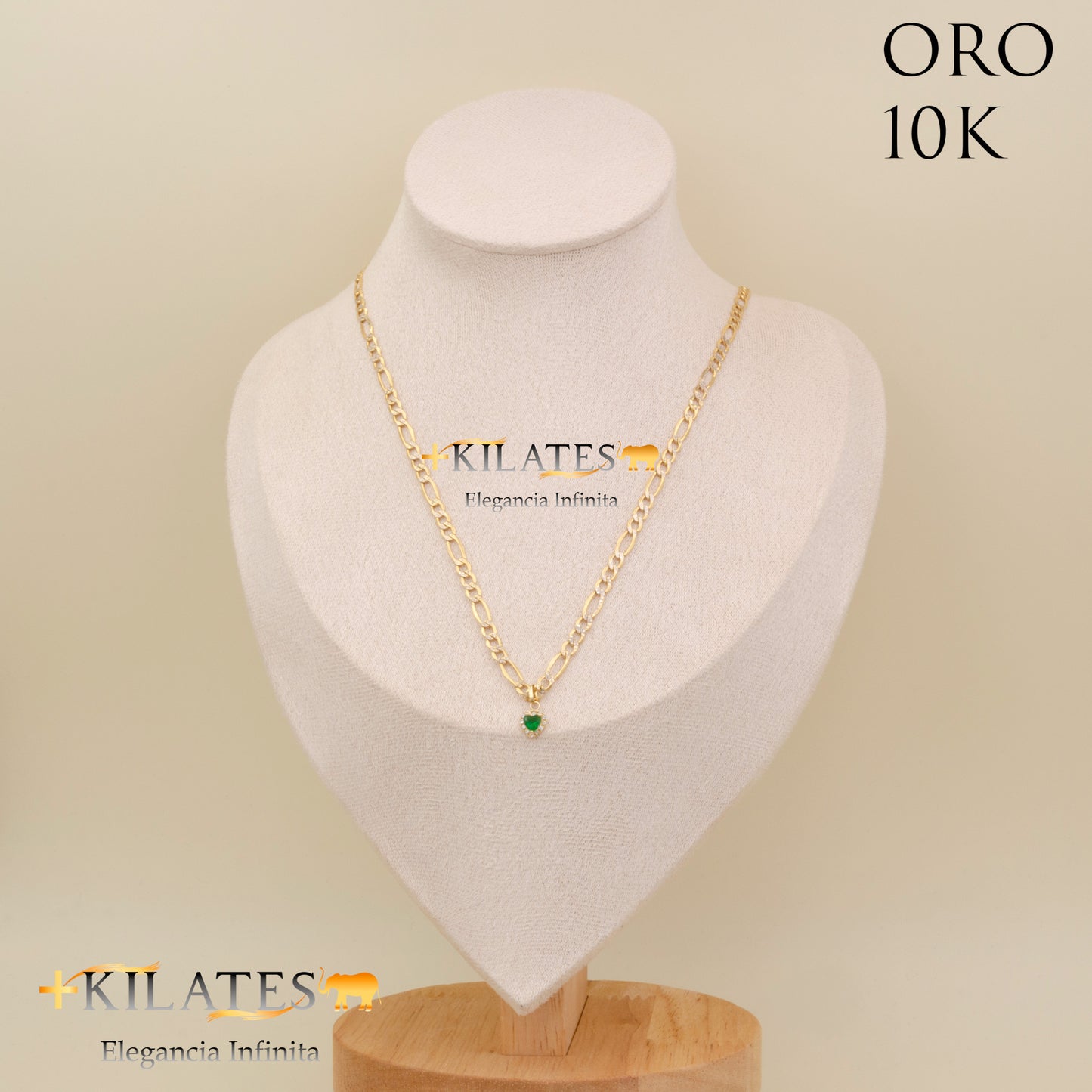 "CADENA 50 CM ESTILO 3+1  DIAMANTADA CON DIJE DE CORAZON. ORO 10 KILATES #775-1858"