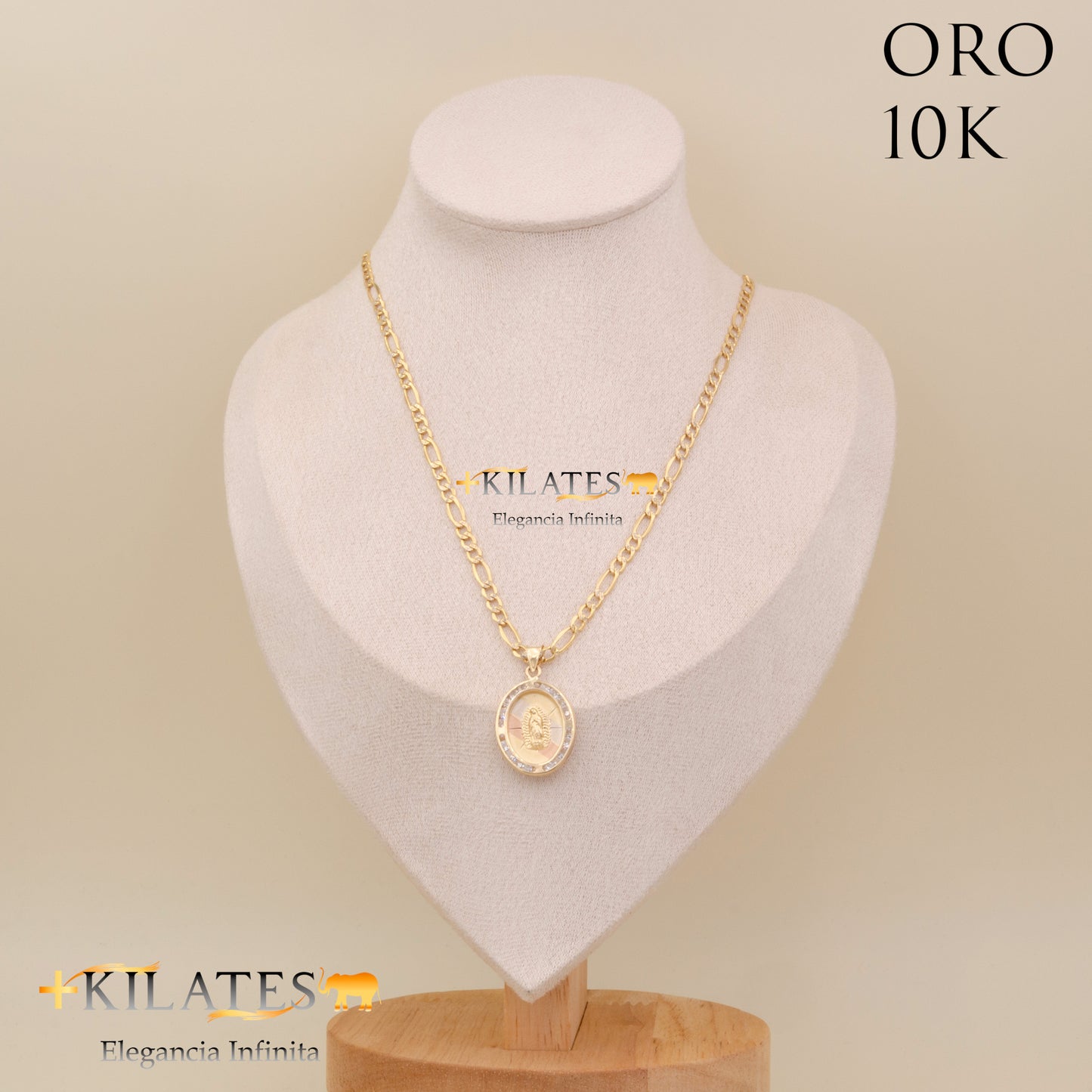 "CADENA 50 CM ESTILO 3+1  DIAMANTADA CON DIJE DE LA VIRGEN. ORO 10 KILATES #775-1863"