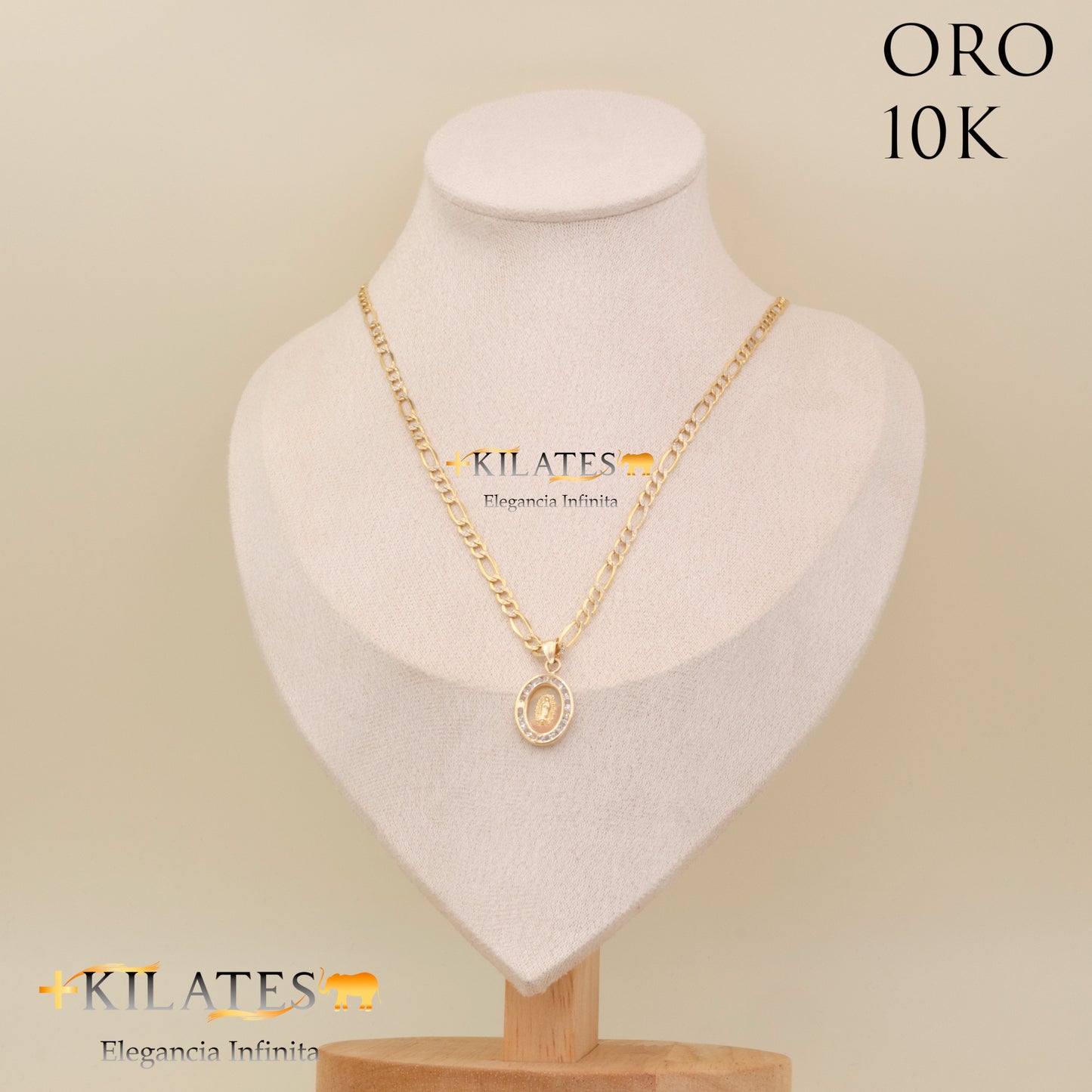 "CADENA 50 CM ESTILO 3+1  DIAMANTADA CON DIJE DE LA VIRGEN. ORO 10 KILATES #775-1865"