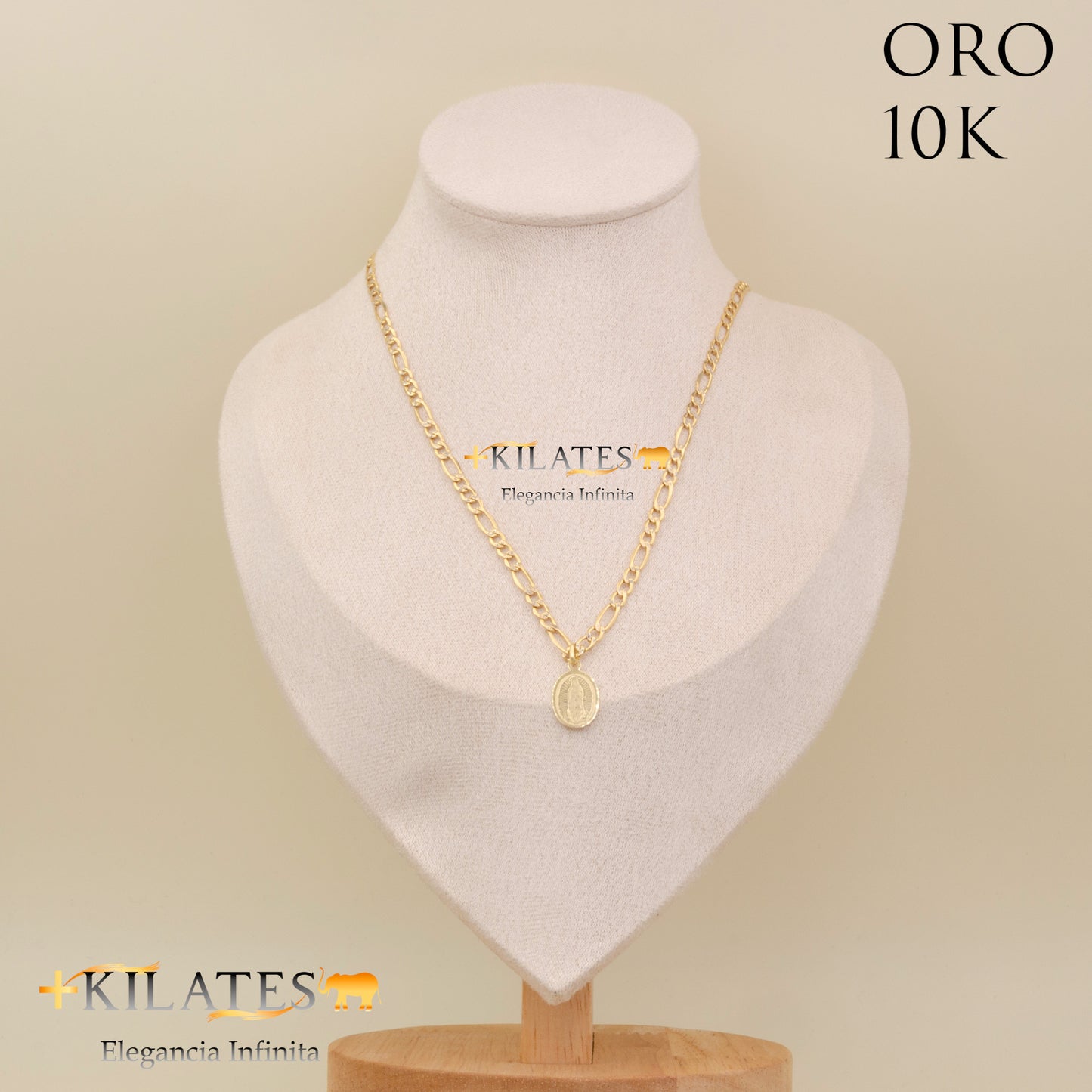 "CADENA 50 CM ESTILO 3+1  DIAMANTADA CON DIJE DE LA VIRGEN. ORO 10 KILATES #775-1866"